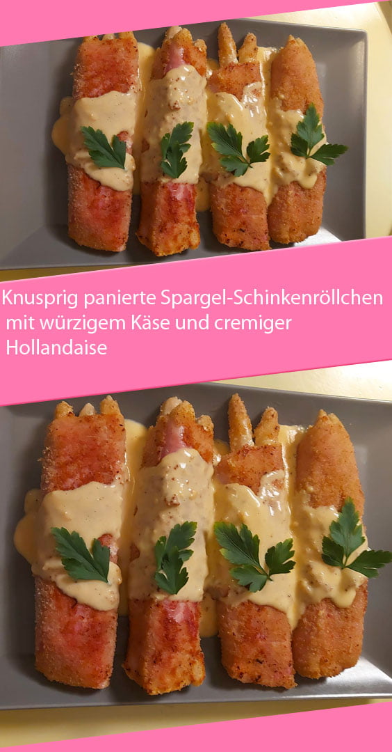 Knusprig panierte Spargel-Schinkenröllchen mit würzigem Käse und ...